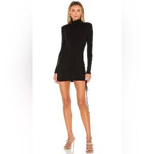 Michael Costello X Revolve Shirred Side Tie Bodycon Mini Dress in Black Medium